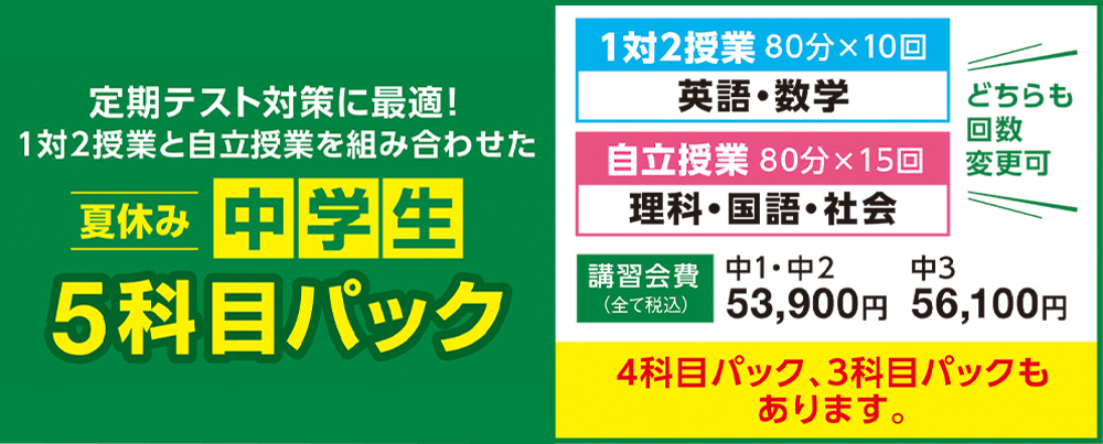 夏休み中学生5科目パック