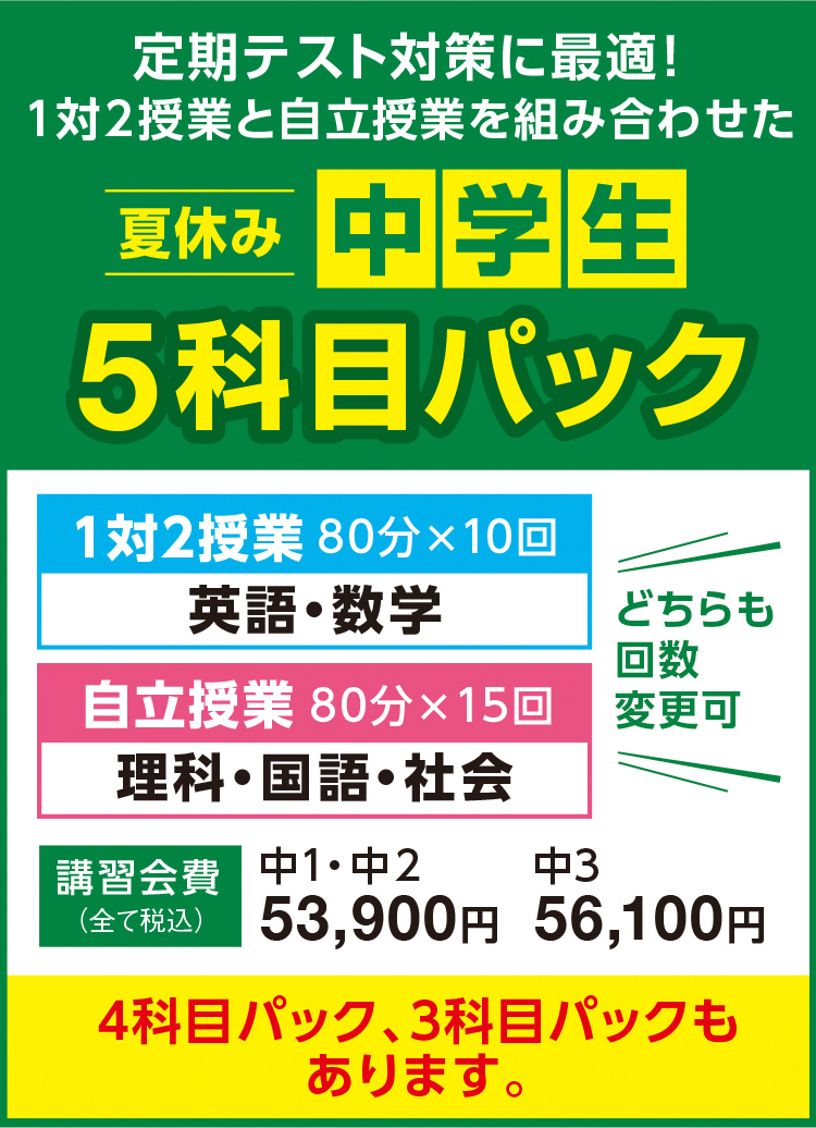 「夏休み中学生5科目パック