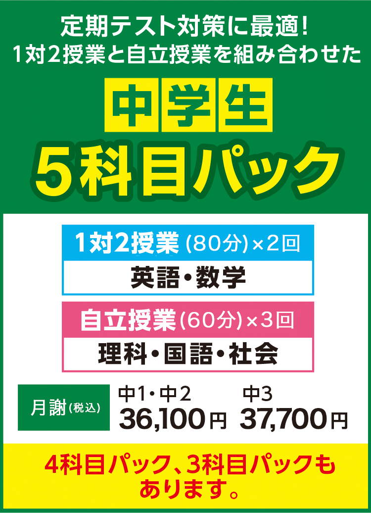 「夏休み中学生5科目パック